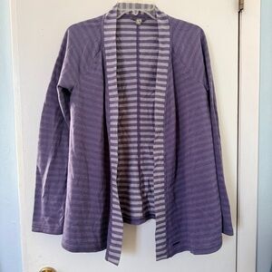 Smartwool Purple Merino Wool Blend Striped Open Front Sweater Sz M